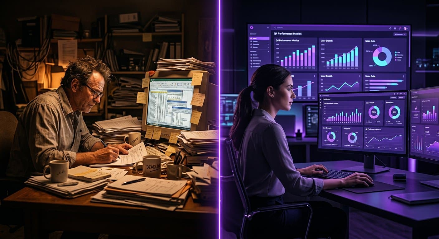 Before and after: spreadsheet chaos vs organised dashboard